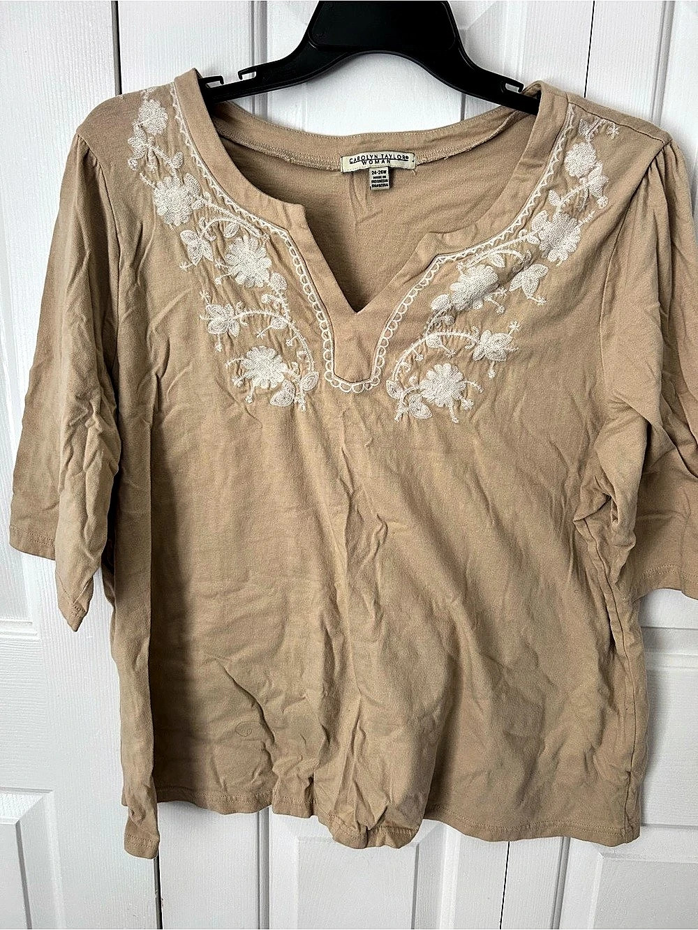 Carolyn Taylor Embroidered Cotton Tunic in Brown Size 24-26W